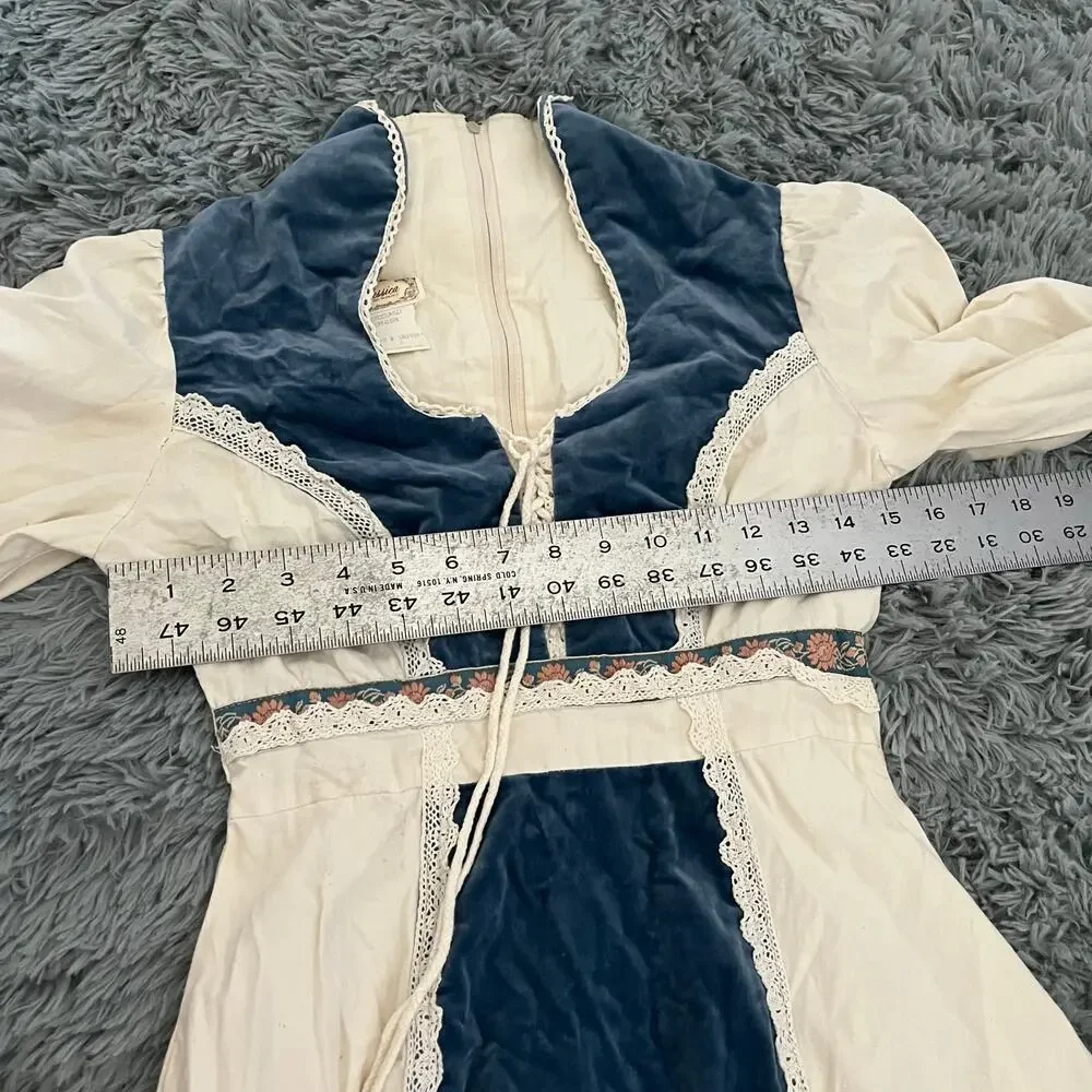 Vintage Gunne Sax By Jessica Cotton Velvet Prairie Renaissance Dress - Picture 10 of 15